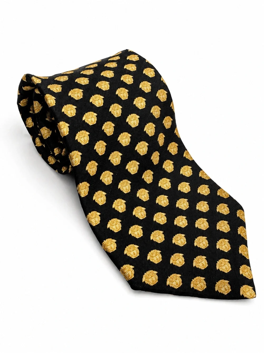 Vintage Gianni Versace 100% Silk Tie Black Gold Medallion Pattern Designer Neckw